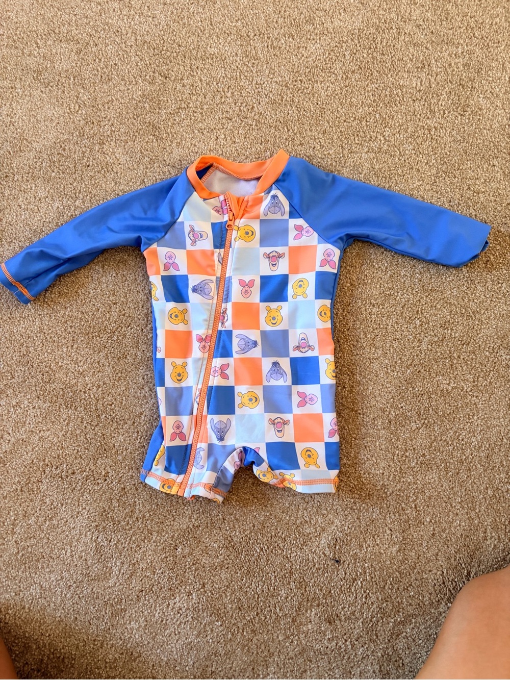 Disney Blue & Orange Check Character Zip One-Piece Swimsuit